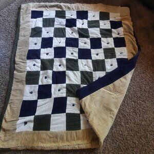 Vintage Corduroy Patchwork Quilt 48"x55" Warm Lap Blanket Retro Brown Blue Green
